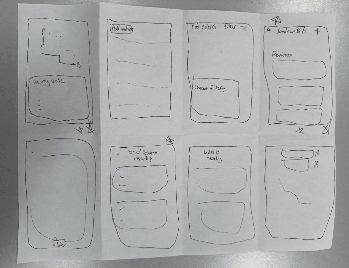Crazy 8s sketch for Scenic Routes & Landmarks