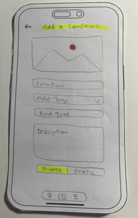 Paper prototype figure 10: Add Landmark