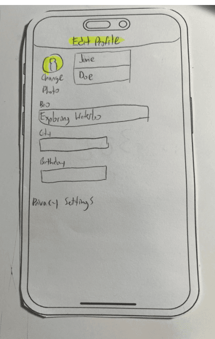 Paper prototype figure 19: Profile Edit