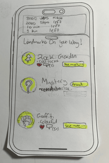 Paper prototype figure 7: Nearby Landmark List